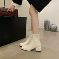thumbnail image 6 of Lovskoo 2024 Women's High-Heels Mid Calf Boots Closed Toe Boots Fall and Winter Boots Skin Lined Antislip Ankle Boots Outdoor Slip-On Waterp Roof Booties Comfort Shoes White, 6 of 8