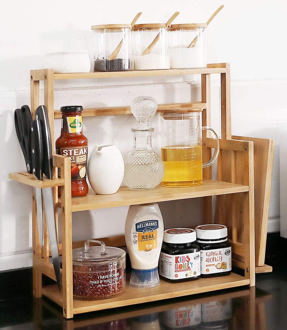 Kitchen Storage Cupboard 3 Tier Table Top Free Standing Spice Rack Jar Holder