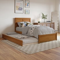 Clayton Twin XL Wood Platform Bed with Panel Footboard & Trundle in Light Toffee