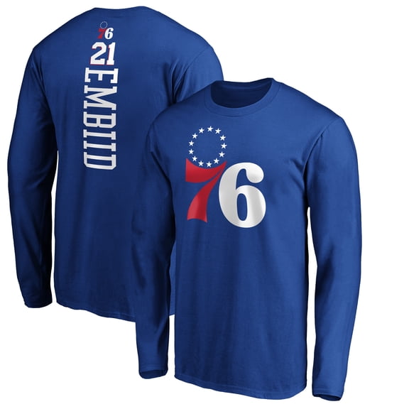 Men's Joel Embiid Royal Philadelphia 76ers Playmaker Name & Number Long Sleeve T-Shirt