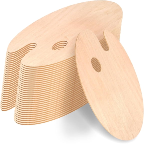 Wooden Painting Palette, Oval-Shaped Wood Paint Pallets with Thumb Hole,Premium Wooden Pallets Ideal for Oil, Acrylic & Watercolor Painting Creative Projects (30 Pcs)