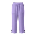 thumbnail image 4 of YDFCWXW Capri Pants for Girls Summer Beach Vacation Trouser Lightweight Casual Pants Elastic Waist Pant Bermuda Shorts (Purple, 5-6 Years), 4 of 5
