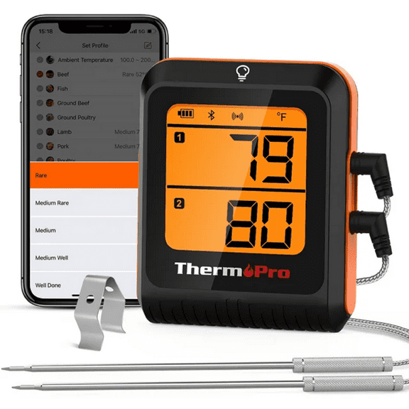 Open Box ThermoPro TP920W 650FT Wireless Bluetooth Meat Thermometer with Dual Temperature