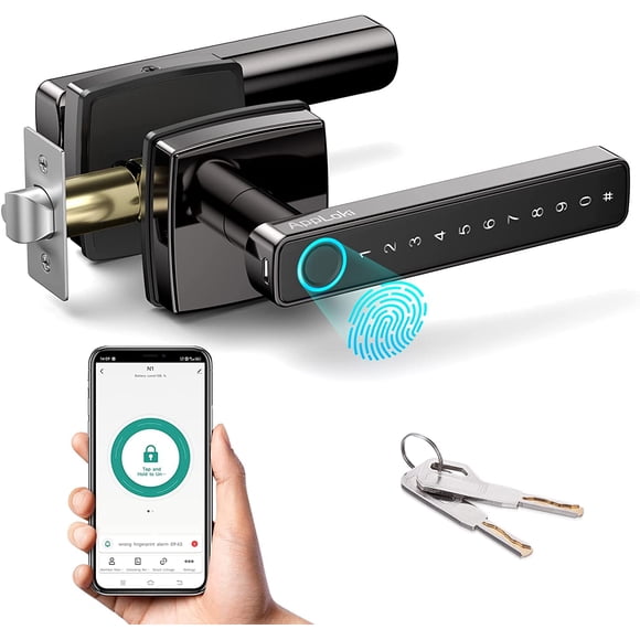Serrure de Porte à Empreinte Digitale par AppLoki / Serrure à Pêne Dormant à Clavier Tactile avec Poignée Réversible / Serrure de Porte Sans Clé avec Bluetooth / Serrure Intelligente Biométrique pour Maison Chambre Appartement