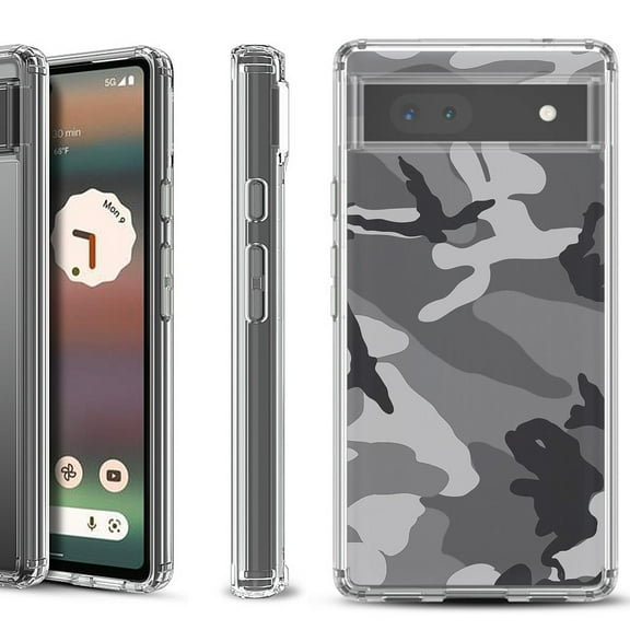Shockproof Bumper Phone Case for Google Pixel 6a, by OneToughShield ® - Camo B/W