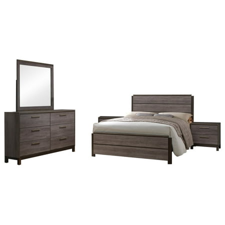 Grey Bedroom Furniture Set Dansville 5 Piece Bedroom Set, Queen, Antique Gray Wood, Modern (Panel Bed, Dresser, Mirror, 2 Nightstands) ()