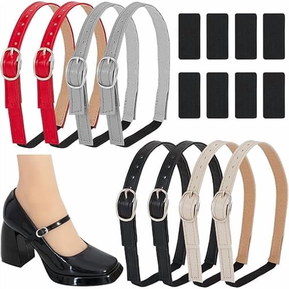 4 Colors Leather Shoe Strap, Detachable Ankle Straps High Heel Straps Elastic Shoe Strap Adjustable Shoes Belt Anti-Loose Straps with Buckle for Women Heels Sandals, 4 Pairs