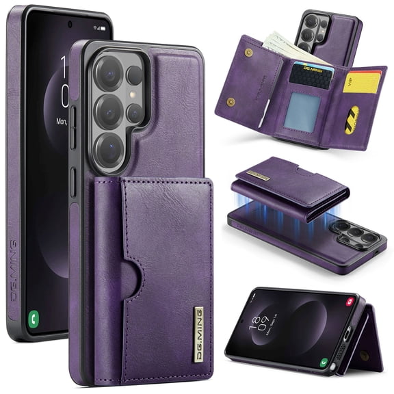 PU Leather Wallet Phone Case Compatible with Samsung Galaxy S26 Ultra, with Card Holder 2 in 1 Detachable Back Cover for S26 Ultra, RFID Blocking Kickstand Heavy Duty Classic Magnetic - Purple