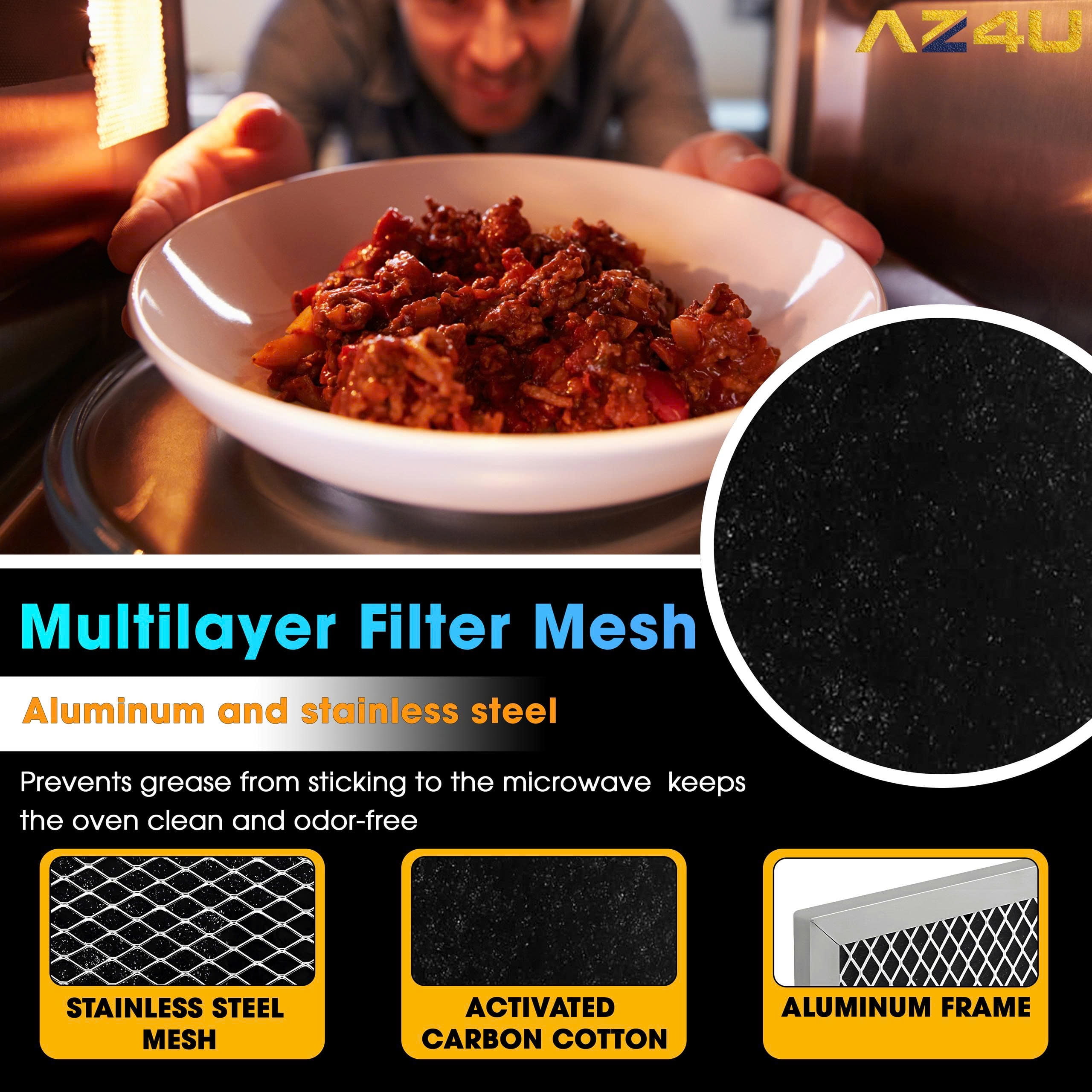 AZ4U 2 Pack Microwave Charcoal Filters Compatible with GE JVM2070SH001 JVM2070SK01 JVM2070WH001 JVM2071BH001 Microwave - 4" x 8-5/8"