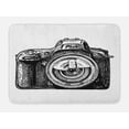 thumbnail image 1 of Camera Bath Mat, Sketch Retro Photo Device Capturing Memories Classic Old Times Print, Plush Bathroom Decor Mat with Non Slip Backing, 29.5" X 17.5", Black and White, by Ambesonne, 1 of 2
