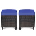 thumbnail image 4 of Pemberly Row Rattan Cushioned Seat Patio Rattan Ottoman in Navy (Set of 2), 4 of 11