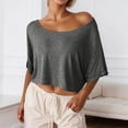 thumbnail image 5 of Off Shoulder T Shirts for Women 2026 Summer Short Sleeve One Shoulder Casual Cropped Tshirt Going out Tops Streetwear, 5 of 6