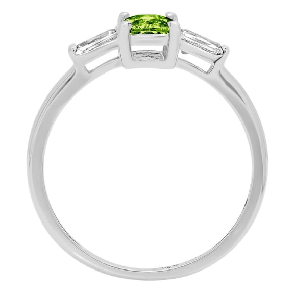 0.8 ct Emerald Cut Natural Peridot Three-Stone Engagement Ring for Women in 18K White Gold