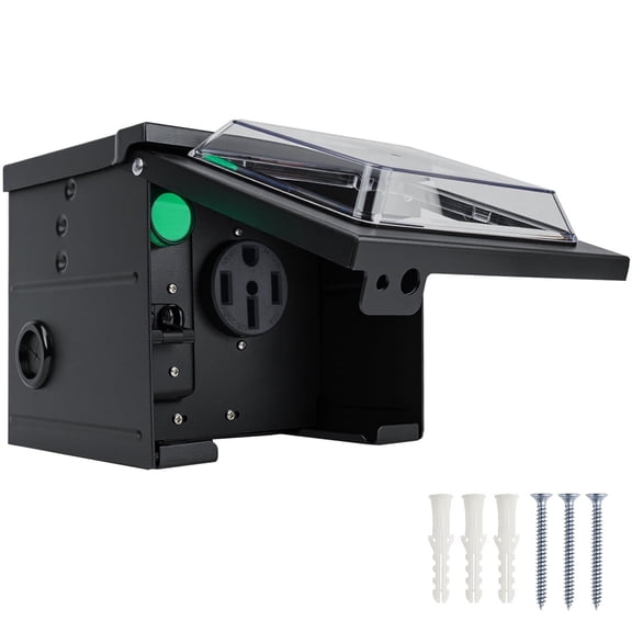 50 Amp RV Outlet Box with Breaker, Weatherproof NEMA 14-50R Power Box, UL Certified 125/250V Electrical Panel with Transparent Lid & Indicator Light for RV Camper Trailer Motorhome