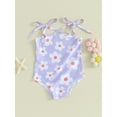 thumbnail image 4 of Musuos Toddler Girl Cute Swimsuit 6M 12M 18M 24M 3Y 4Y Sleeveless Square Neck Flower Print Tie Up Bathing Suit Summer Beach Wear, 4 of 10