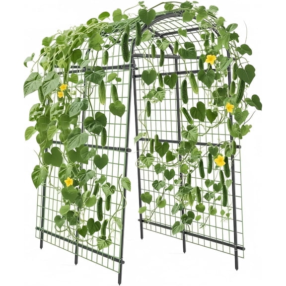 71"L x 39"W Heavy Duty Metal Garden Arch Trellis, Black Steel Plant Support Frame for Climbing Vegetables, Vines and Flowers