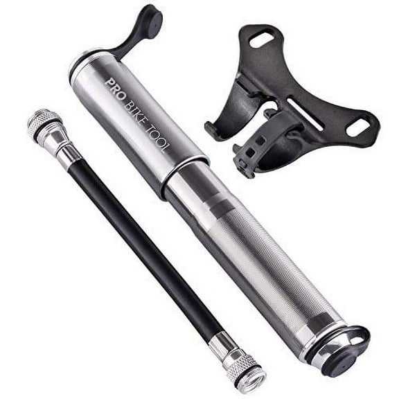 PRO BIKE TOOL Portable Mini Bike Pump - Fits Presta and Schrader (Titanium)