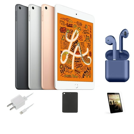 Restored Apple 7.9-inch iPad Mini 5 Wi-Fi Only 256GB Bundle: Case, Pre-Installed Tempered Glass, Rapid Charger, Bluetooth/Wireless Airbuds By Certified 2 Day Express (Refurbished)