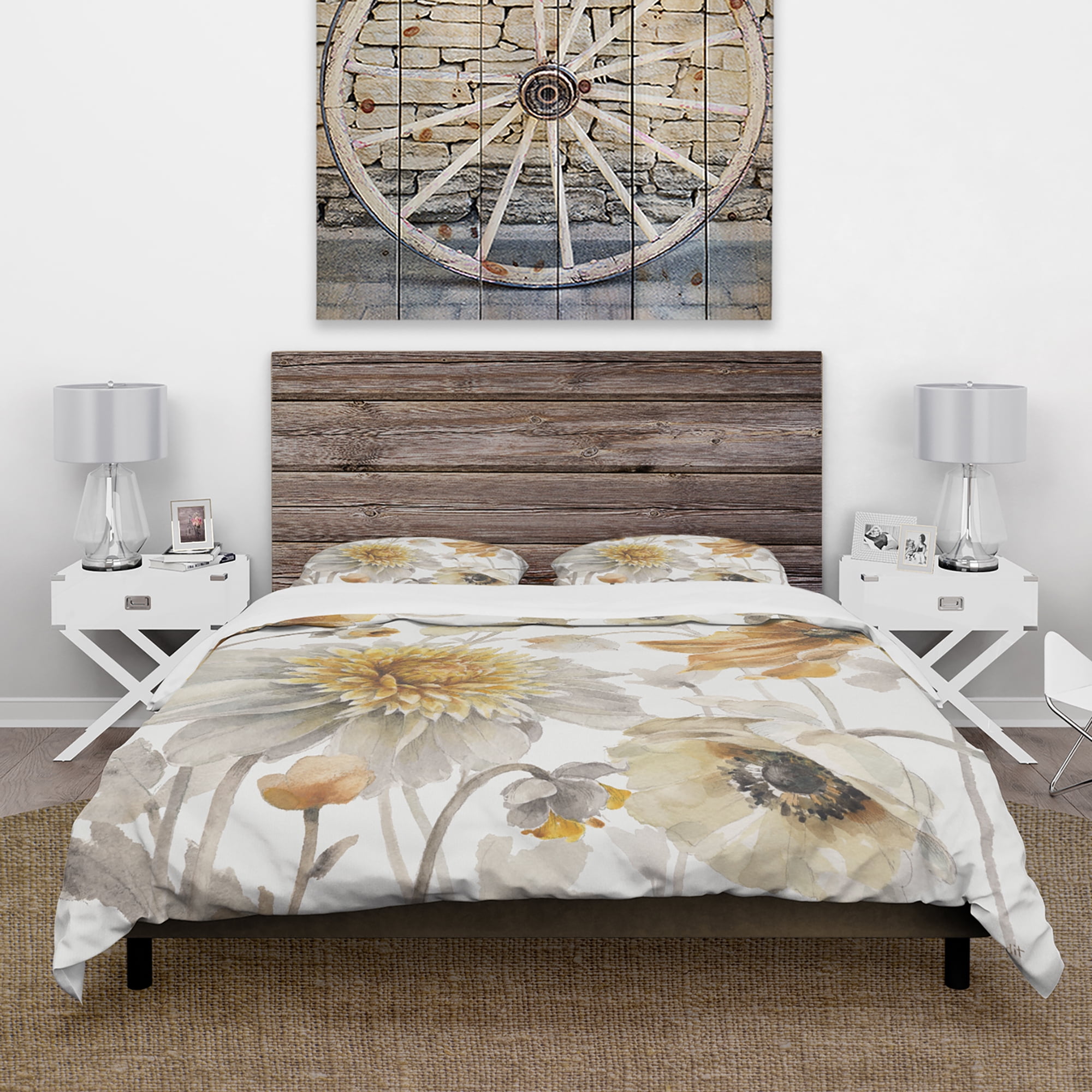 Designart 'Fields of Gold Watercolor Flower VI' Cottage Duvet Cover Set