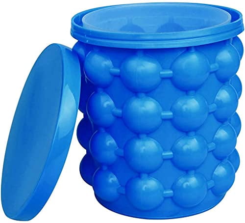 Ice Cube Mold Ice Trays, Large Silicone Ice Bucket, (2 in 1) Ice Cube Maker, Round,Portable,For Frozen Whiskey, Cocktail, Beverages (blue)