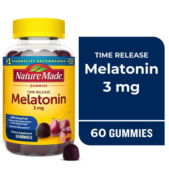 Nature Made Time Release Melatonin 3mg Gummies, 100% Drug Free Sleep Supplement, 60 Count