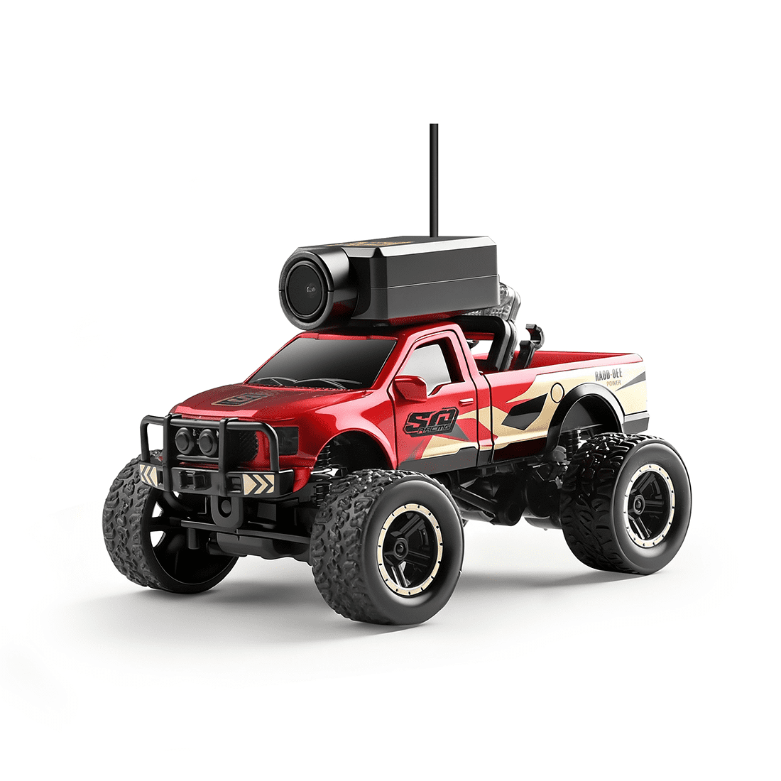 1/64 Scale FPV Mini RC Truck with WiFi HD Camera & APP + Remote Dual Control, 2.4G Full-Proportional RC Crawler with Display Screen, Gyro Stabilization & 3-Speed & Cruise Control - RTR