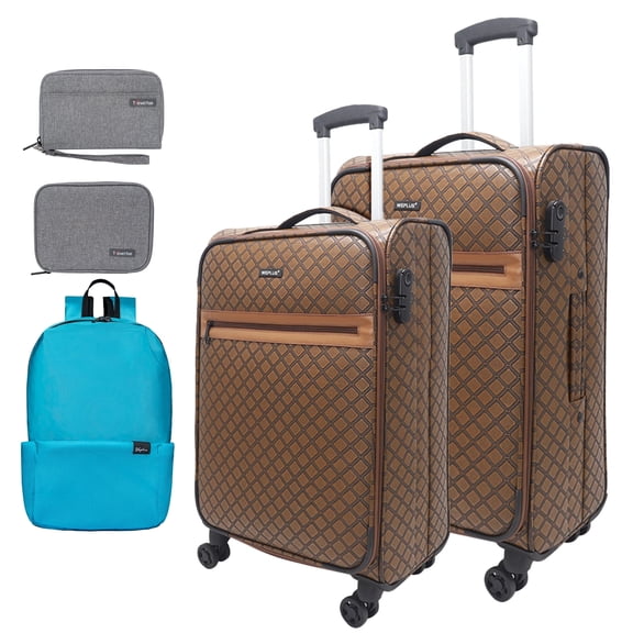 WEPLUS 5 piece Suitcases Luggage(20",24"),PU Leather Softside Suitcase with Double Spinner Wheels