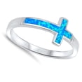 thumbnail image 4 of CHOOSE YOUR COLOR Blue Simulated Opal Sideways Cross Ring .925 Sterling Silver Love Band CZ Female Size 11, 4 of 4