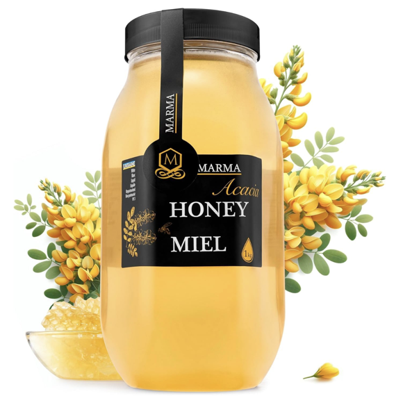 HONIGMA Marma Miel d'Acacia / Naturel / 100 % Pur / Non Pasteurisé / Non Filtré / 1 Kg/2,2 Lb