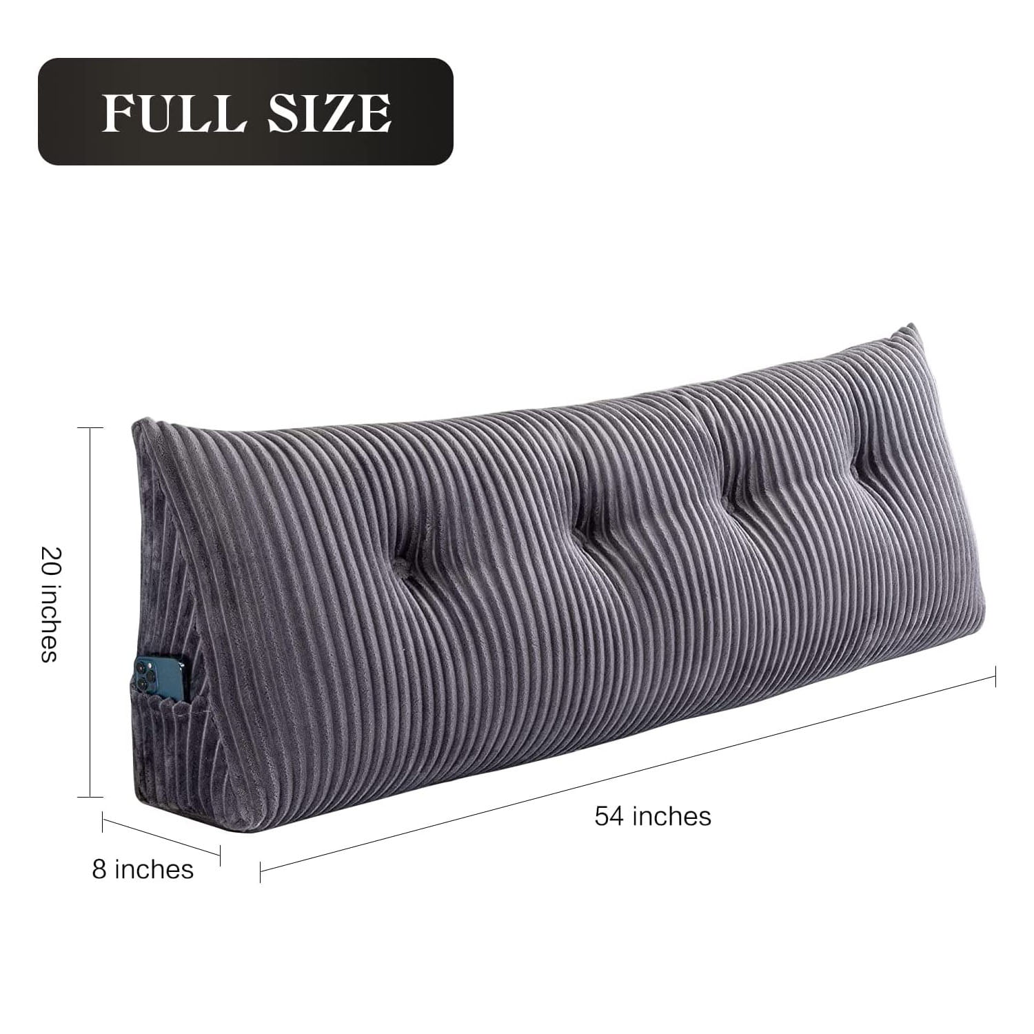  Wedge Pillow Headboard Small(23.6 x 7.8 x 19.7 Inches),Bolster  Triangular Headboard Pillow Positioning Support Reading Backrest Wedge  Pillow for Day Bunk Bed with Removable Cover Grey : Home & Kitchen