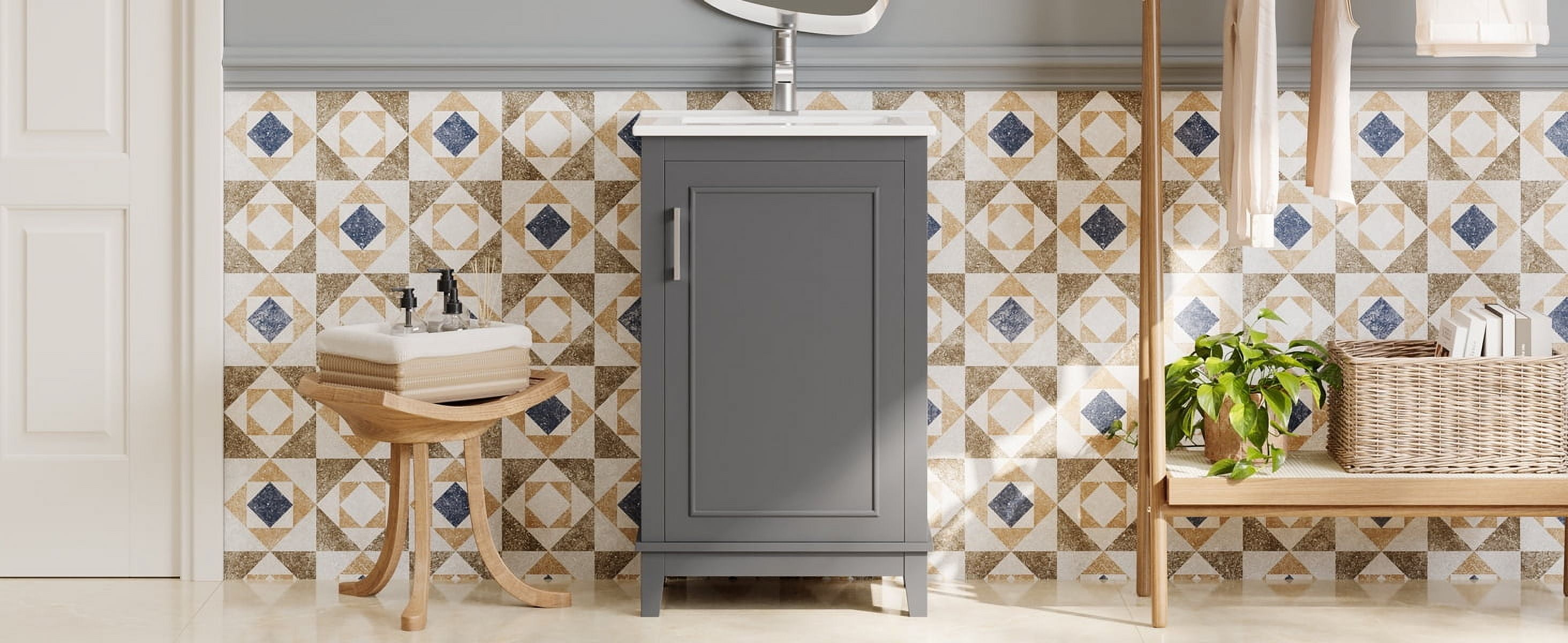 MAYEERTY 20" Modern Small Bathroom Vanity Cabinet - With Ceramic Basin, Compact Design for Tiny Bathrooms