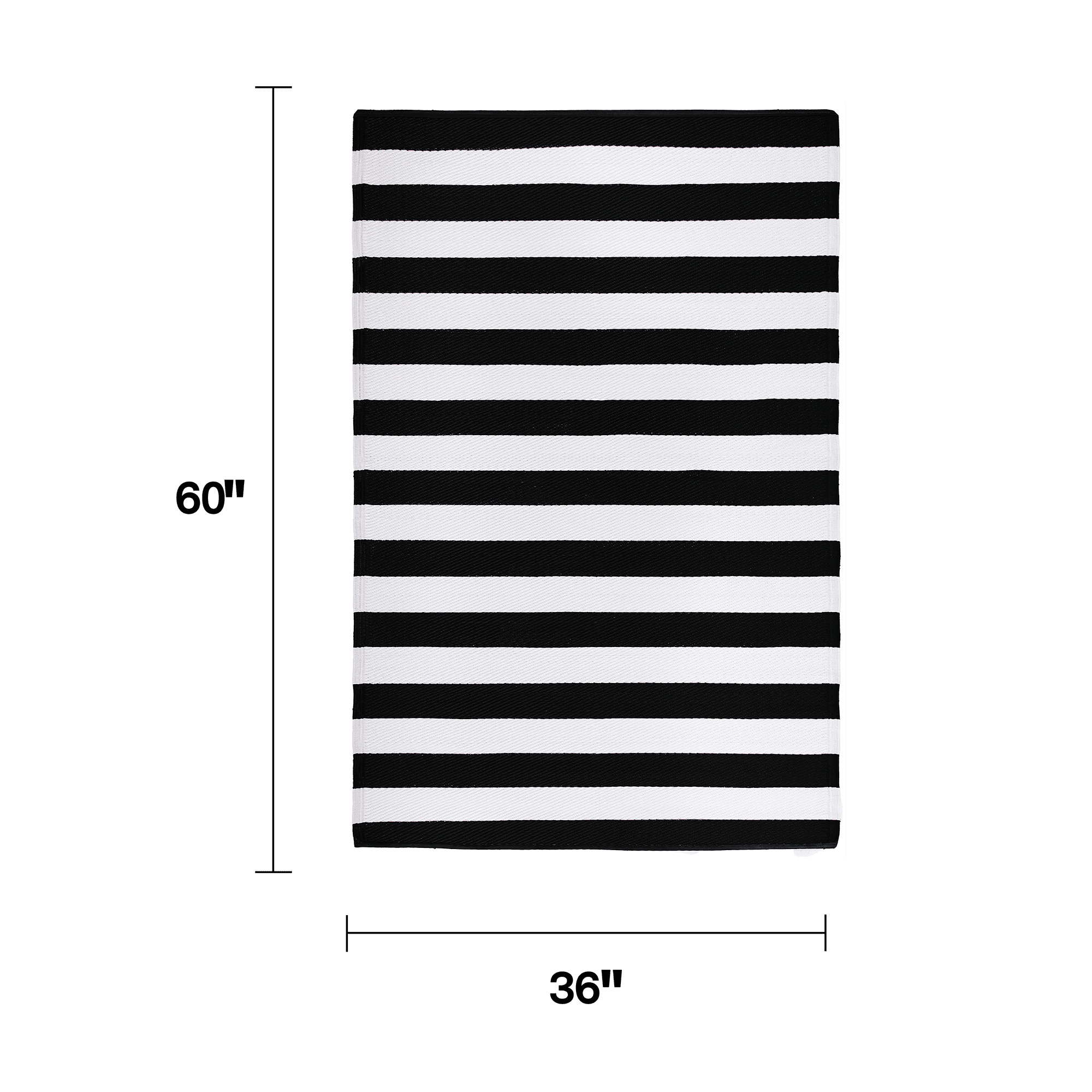 FH Home Outdoor Rug - Waterproof, Fade Resistant, Reversible - Premium Recycled Plastic - Striped - Porch, Deck, Balcony, Mudroom, Laundry Room, Patio - Brittany Stripe - Black & White - 3 x 5 ft