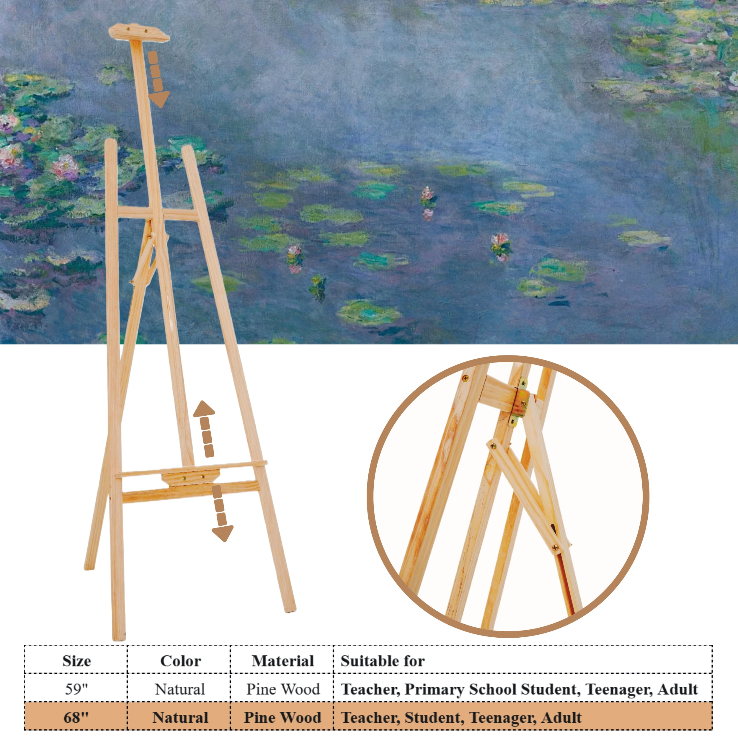 IAJXWI 69" Easel Stand for Painting Canvas, Wooden Adjustable Art Easel Stand, Folding Display Easels for Artist Sketching Poster, Wedding Sign and Poster