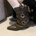 thumbnail image 5 of Viluyesy Womens Slouch Boots, Pointed Toe Low Heels Faux Leather Fashion British Style Mid-Calf Boots Brown US6, 5 of 9