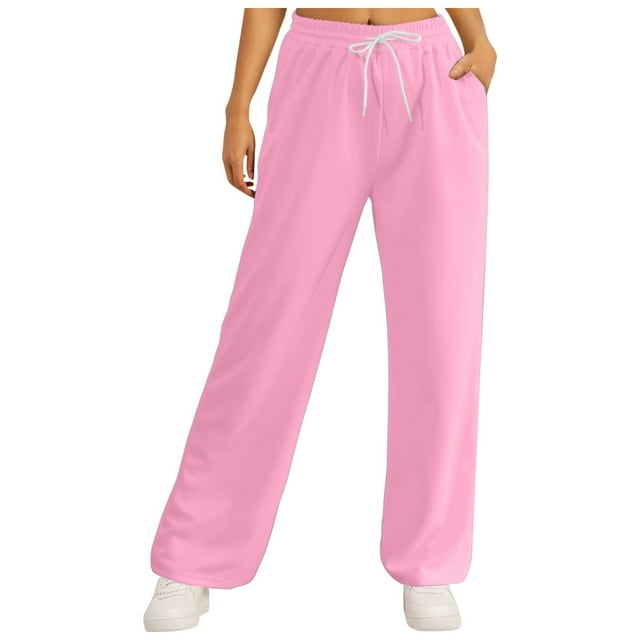 Pantalones de chándal con forro polar para mujer - Pantalones de jogging de cintura alta y pierna ancha con bolsillos - Poliéster y spandex para hacer ejercicio/uso informal