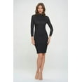 thumbnail image 2 of Women's Long Sleeve Midi Cocktail Bodycon Dress, Stretchy Ribbed Knit, High Neck(Black 3X Plus Size), 2 of 6