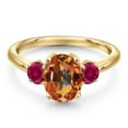 thumbnail image 3 of Gem Stone King 10K Yellow Gold Ecstasy Mystic Topaz and Red Created Ruby Engagement Ring for Women | 2.50 Cttw | Oval 9X7MM | Gemstone November Birthstone | Size 9, 3 of 6