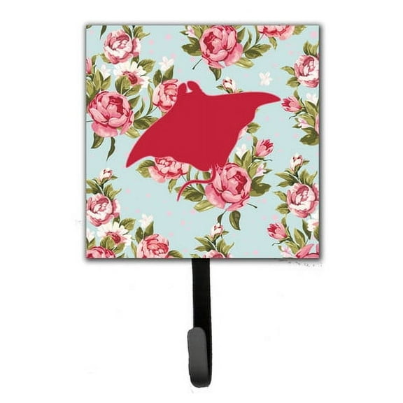 Caroline's Treasures BB1014-RS-BU-SH4 Manta ray Shabby Chic Blue Roses Leash or Key Holder BB1014, Single Hook, multicolor
