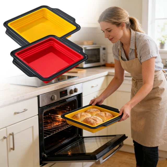 Baking Pan Rectangular Baking Pan Non-Stick Cake Mold for Oven 1 Count(Red) Rkxzt