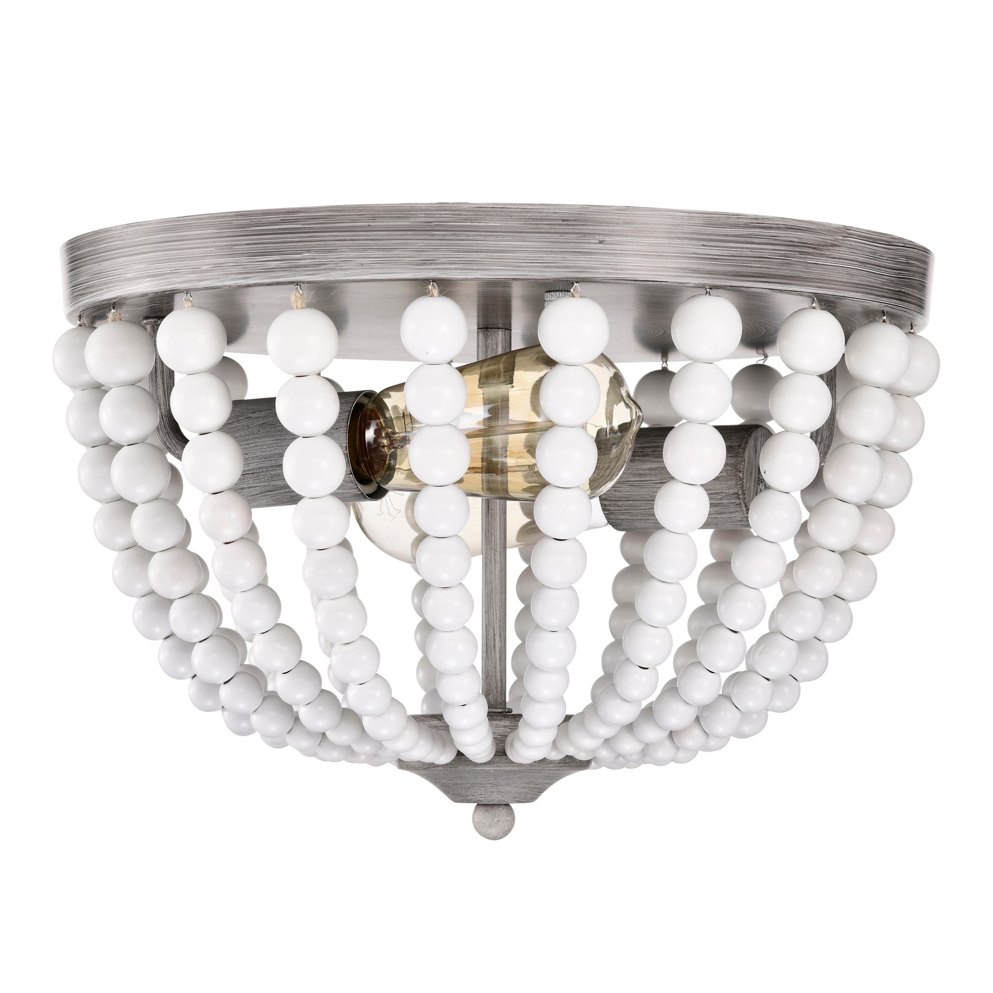 Warehouse of Tiffany Monic 13 Inch White Beads Flush Mount 2-Light