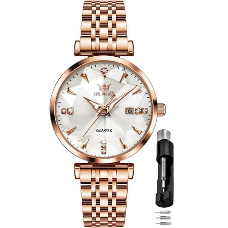 OLEVS Women Watch Fashion Rose Gold Diamond Analog Quartz Female Watch for Women Luxury Dress Ladies Stainless Steel Luminous Waterproof Date Wrist Watches