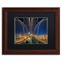 Trademark Fine Art "Brooklyn Bridge Panorama" Canvas Art by David Ayash Black Matte, Wood Frame
