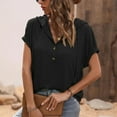 thumbnail image 4 of Womens Shirts Summer Loose Hooded Button Short Sleeve T Shirt Womens Tops, 4 of 7