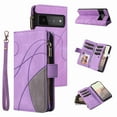 thumbnail image 1 of Zipper Wallet Case for Google Pixel 6 Pro Large Capacity Card Slots Holder Magnetic Clasp Cover, Luxury PU Leather Anti-Shock Flip Folio Case with Kickstand Wrist Strap Handbag Protective Case,Purple, 1 of 7