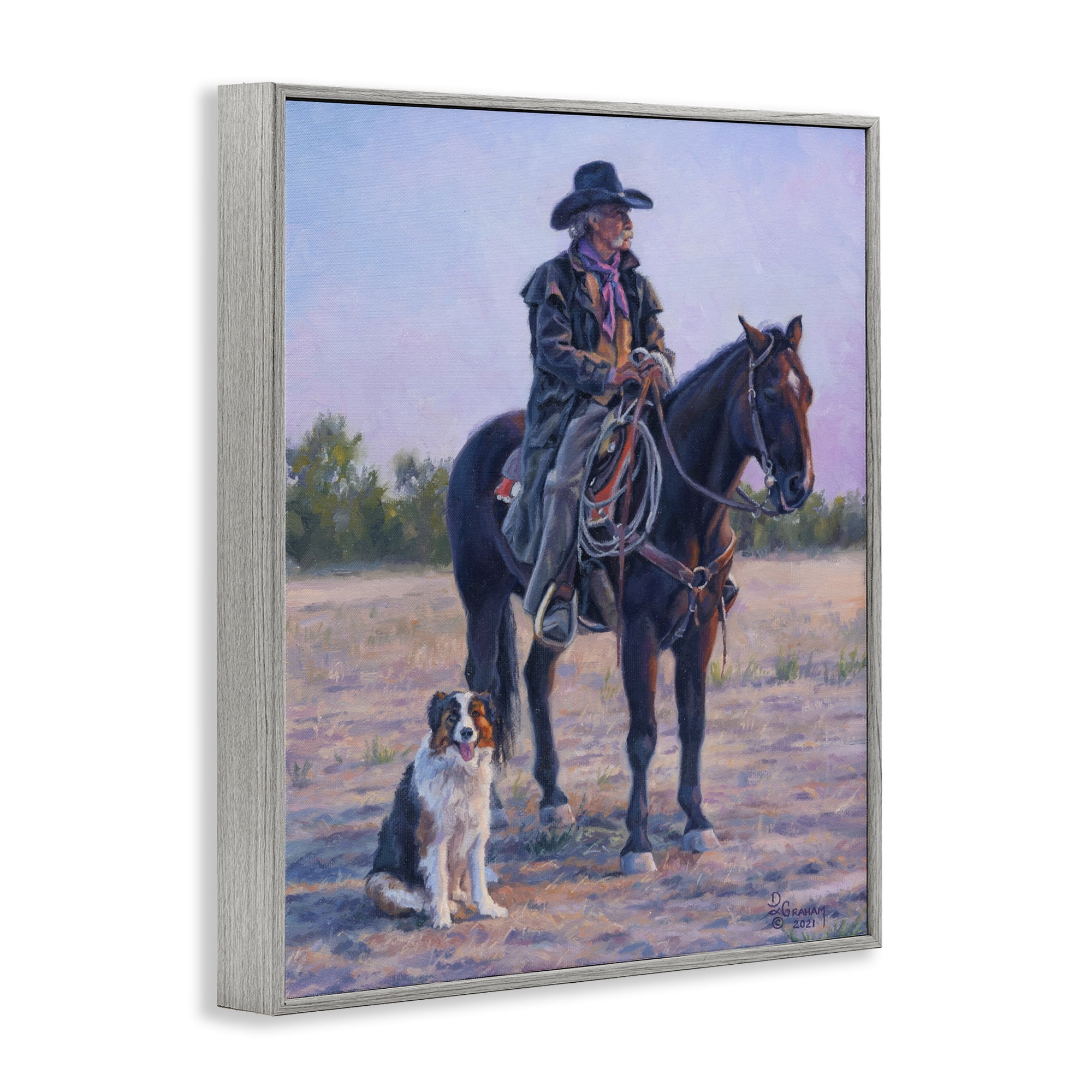 Stupell Industries Old Timers Cowboy Animals & Insects Painting Gray Framed Art Print Wall Art, 16 x 20