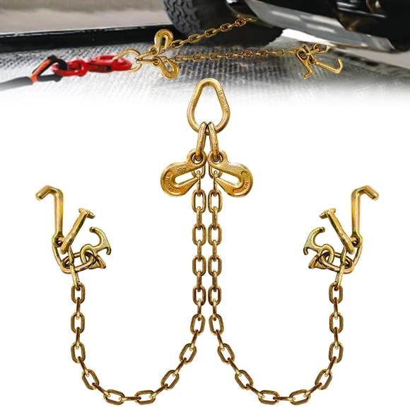 Cadena de remolque con brida en V SENKEYFE | G80-5/16 pulgadas? Cadena de remolque con brida de 3 pies con ganchos R-T-J y ganchos de agarre|Límite de carga de trabajo de 5400 libras|Cadena de transpo