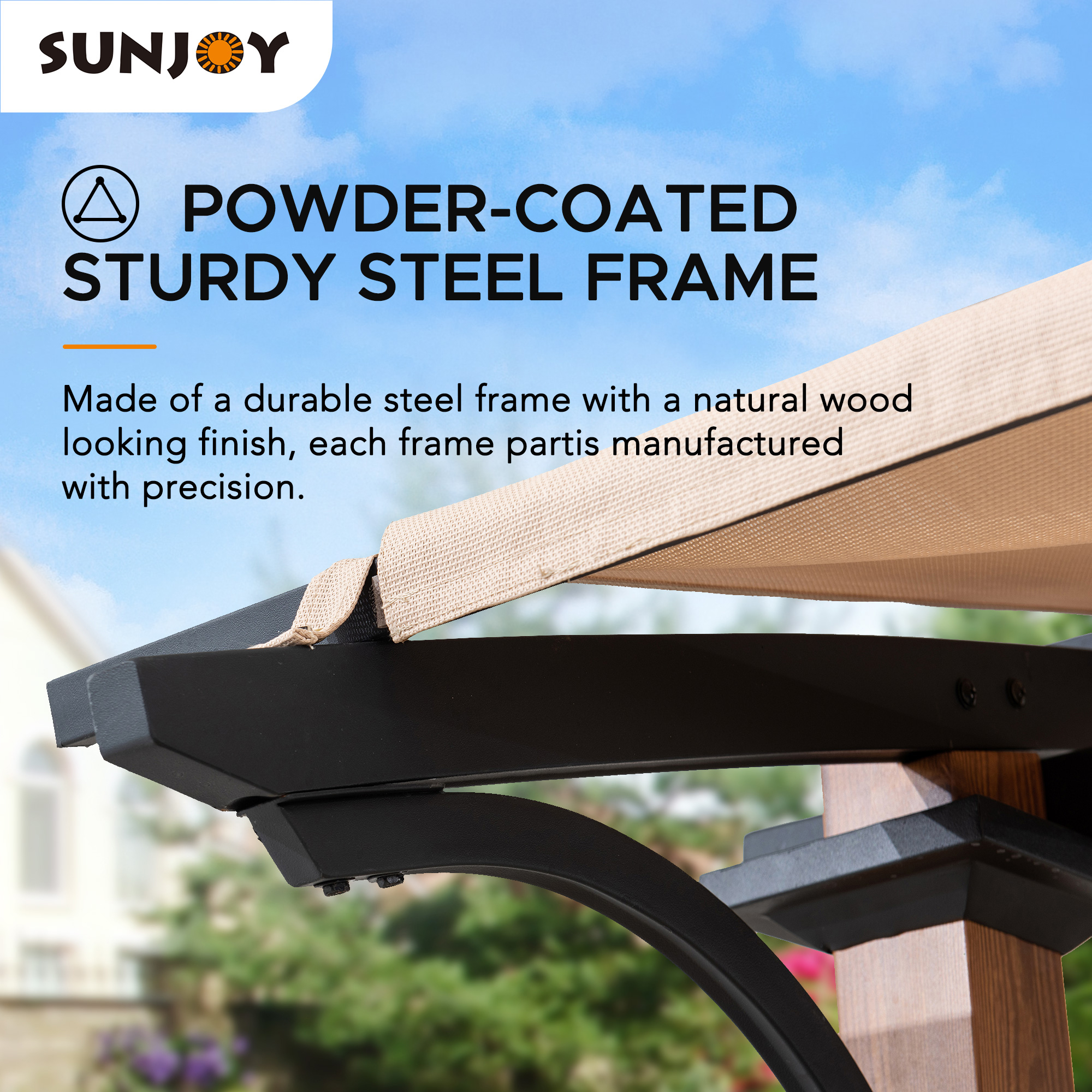 Sunjoy Beechhurst 8.5 ft. x 13 ft. Steel Arched Pergola with Natural Wood Looking Finish and Tan Shade - image 3 of 9