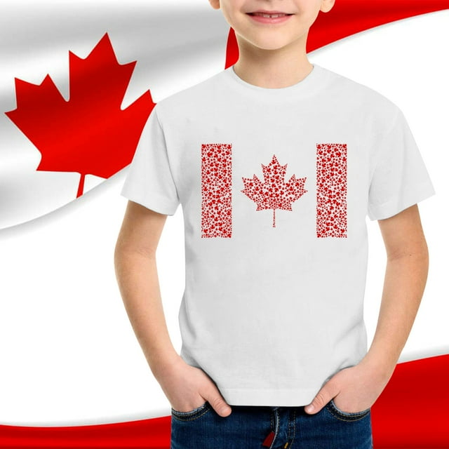 T-shirt Enfant Garcon Enfants Garçons et Filles Été Fête du Canada Drapeau Feuille d'Érable Monogramme Imprimé Décontracté Col Rond Manches Courtes T-Shirt Hauts d'Été Blanc 3 Ans-4 Ans