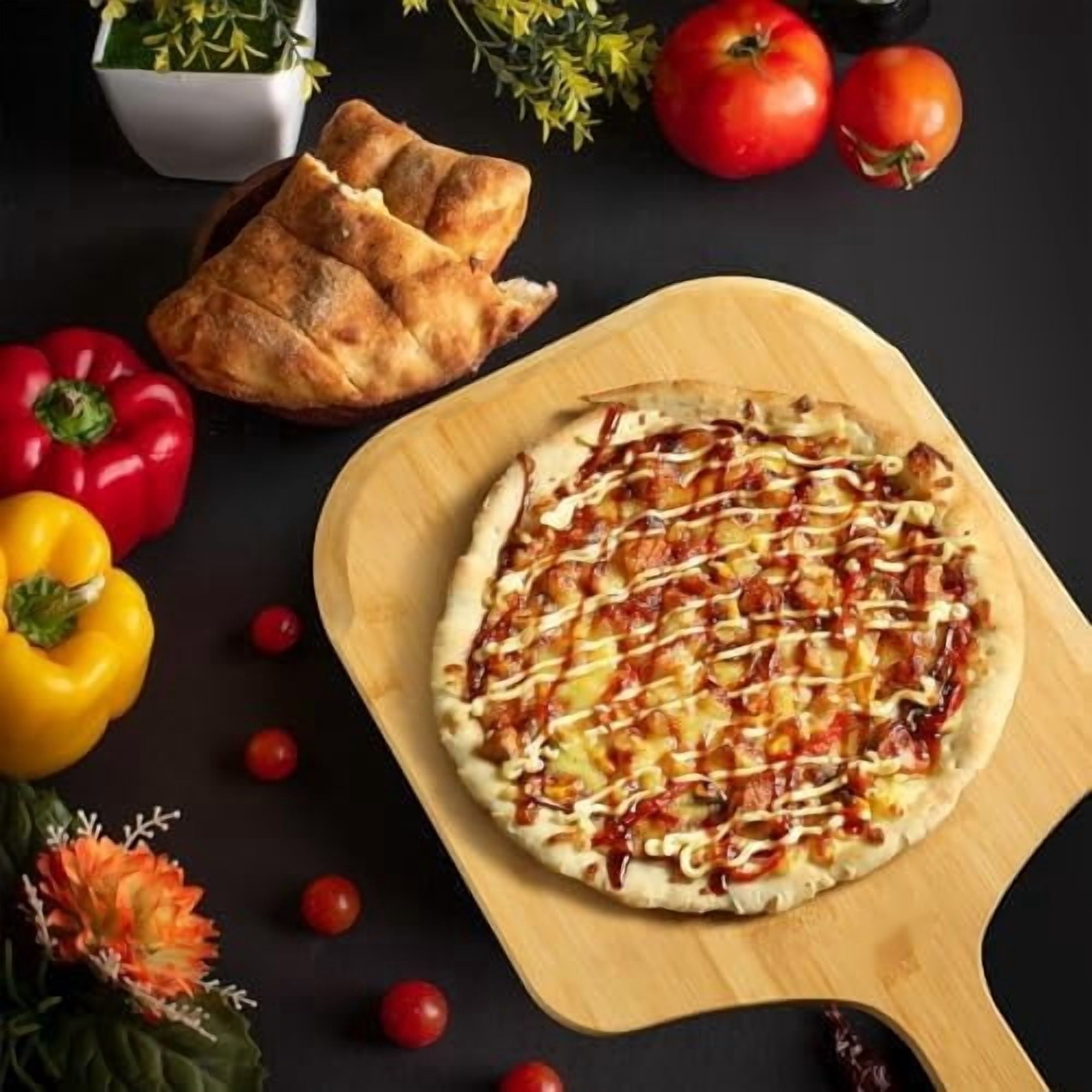 Pizza Peel 14 Inch, Large Bamboo Pizza Paddle Spatula - Wooden Serving Board, Oven Accessory for Baking Homemade, Wood Cutting Board for Cheese Bread Fruit Vegetables
