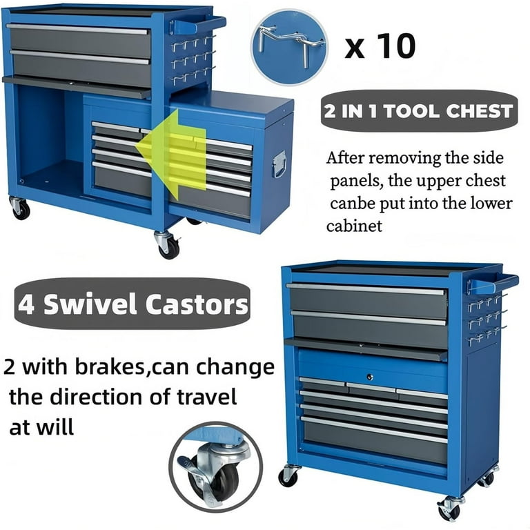 AIRAJ Large Mobile Rolling Tool Chest, 8 Drawers Detachable